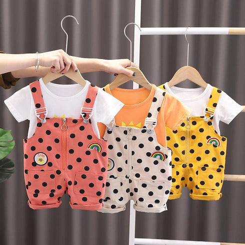 Sun Short Sleeved Shirt Dot Strap Shorts Set